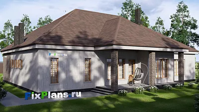 Проект дома с мансардой 22 на 22, площадью 340 м² с террасой, гаражом на 2 машины и 4 спальнями — фасад 2