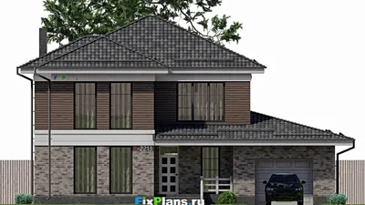 Проект двухэтажного дома 13 на 16, площадью 240 м² с террасой, гаражом на 1 машину и 3 спальнями — фасад 3