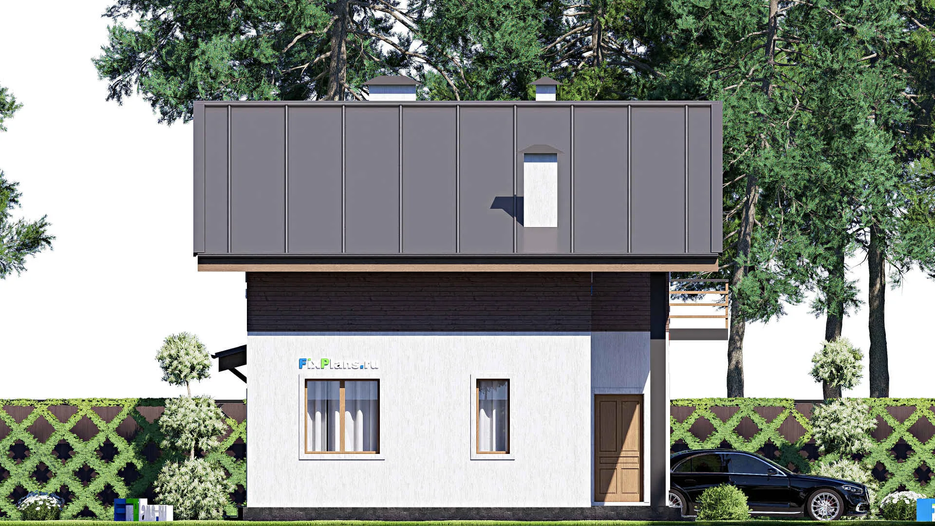 F-17378 - Проект дома с мансардой 9 на 11, площадью 120 м² с балконом и 4 спальнями