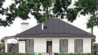 Проект одноэтажного дома 12 на 13, площадью 150 м² с террасой и 2 спальнями — фасад 3