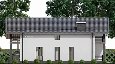Проект дома с мансардой 10 на 15, площадью 260 м² с террасой, балконом и 4 спальнями — фасад 4