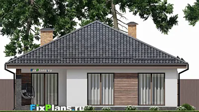Проект одноэтажного дома 12 на 17, площадью 150 м² с террасой, гаражом на 1 машину и 3 спальнями — фасад 6