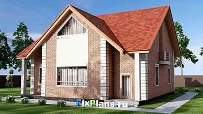 Проект дома с мансардой 14 на 15, площадью 280 м² с террасой, балконом и 4 спальнями — фасад 2
