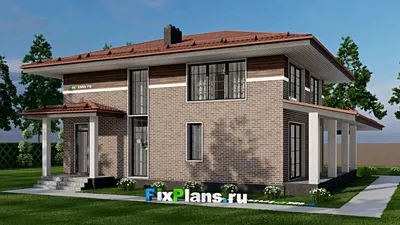 Проект двухэтажного дома 15 на 15, площадью 250 м² с террасой и 4 спальнями — фасад 2