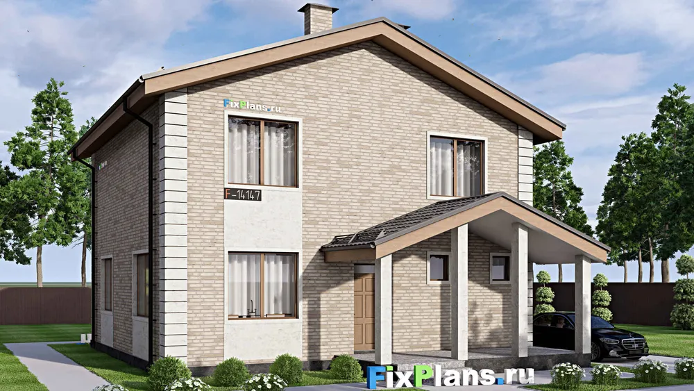 Проект двухэтажного дома 12 на 14, площадью 190 м² с 3 спальнями — фасад 1