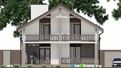 Проект дома с мансардой 11 на 11, площадью 210 м² с террасой, балконом и 3 спальнями — фасад 6