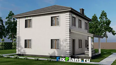 Проект двухэтажного дома 15 на 17, площадью 220 м² с террасой, гаражом на 2 машины и 4 спальнями — фасад 2