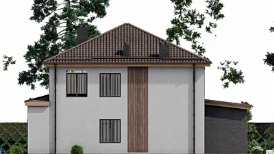Проект двухэтажного дома 12 на 17, площадью 230 м² с террасой, баней и 4 спальнями (F-7964) — фасад 5