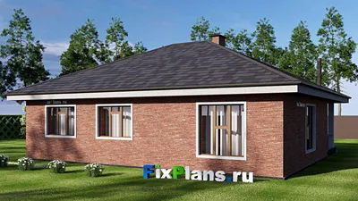 Проект одноэтажного дома 13 на 14, площадью 130 м² с террасой и 3 спальнями — фасад 2