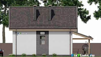 Проект дома с мансардой 9 на 11, площадью 220 м² с террасой, цокольным этажом и 3 спальнями — фасад 6