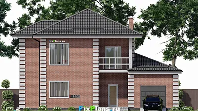 Проект двухэтажного дома 15 на 16, площадью 270 м² с террасой, балконом, гаражом на 2 машины и 4 спальнями — фасад 3