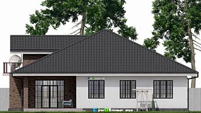 Проект дома с мансардой 15 на 17, площадью 250 м² с террасой, балконом, гаражом на 1 машину и 4 спальнями — фасад 4