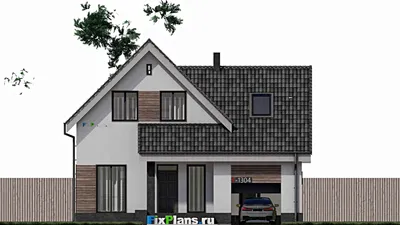 Проект дома с мансардой 12 на 13, площадью 200 м² с террасой, гаражом на 1 машину и 4 спальнями — фасад 3
