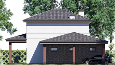 Проект двухэтажного дома 16 на 18, площадью 240 м² с террасой, гаражом на 1 машину и 4 спальнями — фасад 4