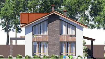Проект дома с мансардой 10 на 14, площадью 160 м² с террасой, балконом и 4 спальнями (F-19502) — фасад 3