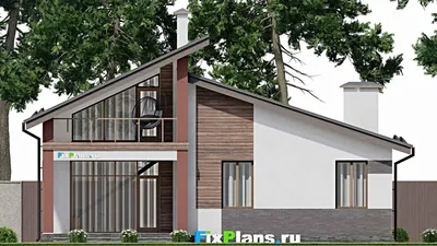Проект дома с мансардой 14 на 14, площадью 160 м² с террасой, балконом и 3 спальнями — фасад 6
