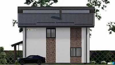 Проект двухэтажного дома 11 на 12, площадью 150 м² с баней и 4 спальнями — фасад 5