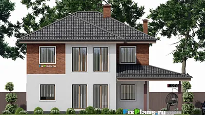 Проект двухэтажного дома 12 на 15, площадью 210 м² с 5 спальнями — фасад 3