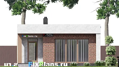 Проект бани 9 на 9, площадью 60 м² с комнатой отдыха и терассой — фасад 3