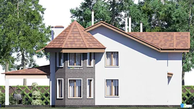 Проект двухэтажного дома 19 на 20, площадью 360 м² с террасой, гаражом на 2 машины и 3 спальнями — фасад 4