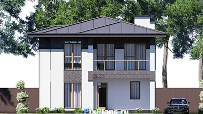 Проект двухэтажного дома 11 на 17, площадью 270 м² с террасой, балконом и 6 спальнями — фасад 3