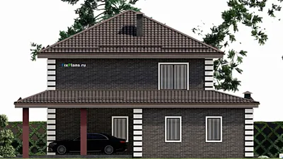 Проект двухэтажного дома 15 на 15, площадью 240 м² с террасой, гаражом на 1 машину и 4 спальнями — фасад 5
