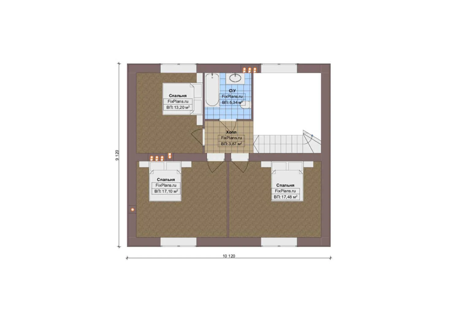 F-18098 - Планы дома с мансардой 11 на 11, площадью 140 м² с 4 спальнями