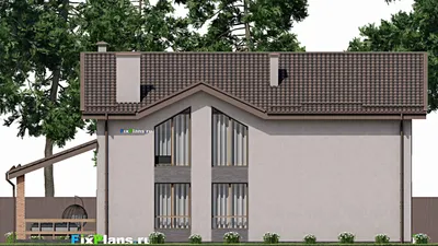 Проект дома с мансардой 14 на 20, площадью 290 м² с террасой и 4 спальнями — фасад 6