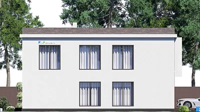 Проект двухэтажного дома 12 на 17, площадью 240 м² с террасой, балконом и 3 спальнями — фасад 4