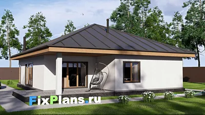 Проект одноэтажного дома 14 на 15, площадью 140 м² с террасой и 3 спальнями — фасад 2