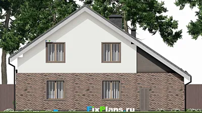 Проект дома с мансардой 13 на 14, площадью 210 м² с гаражом на 1 машину и 3 спальнями — фасад 6