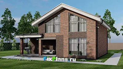Проект дома с мансардой 13 на 13, площадью 200 м² с террасой, балконом, гаражом на 1 машину и 5 спальнями — фасад 2
