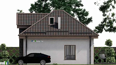 Проект дома с мансардой 9 на 14, площадью 130 м² с террасой и 4 спальнями — фасад 5