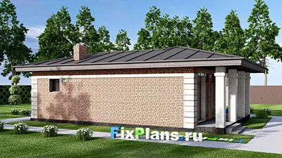 Проект бани 9 на 13, площадью 70 м² с комнатой отдыха, терассой и санузлом — фасад 2