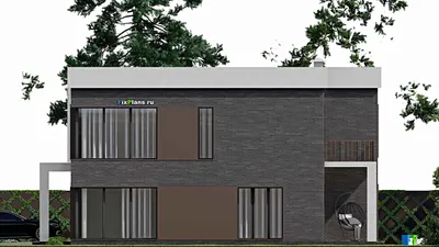 Проект двухэтажного дома 15 на 20, площадью 340 м² с балконом, гаражом на 2 машины и 4 спальнями — фасад 5
