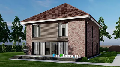 Проект двухэтажного дома 12 на 15, площадью 290 м² с террасой и 3 спальнями — фасад 2