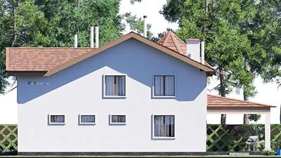 Проект двухэтажного дома 19 на 20, площадью 360 м² с террасой, гаражом на 2 машины и 3 спальнями — фасад 5