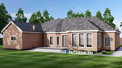 Проект одноэтажного дома 19 на 21, площадью 260 м² с террасой, гаражом на 2 машины и 3 спальнями (F-16937) — фасад 2