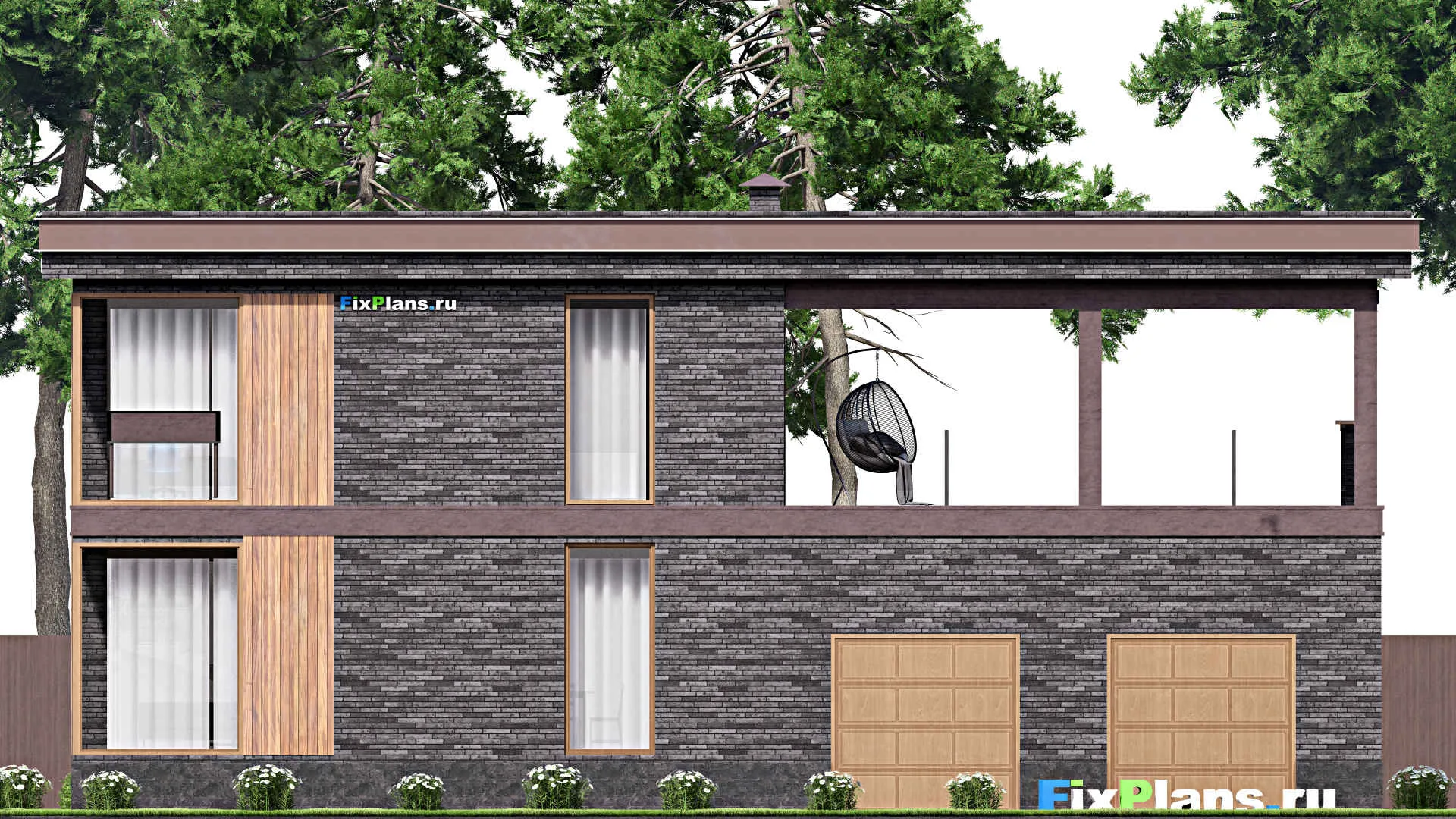 F-14651 - Проект двухэтажного дома 16 на 18, площадью 410 м² с террасой, балконом, гаражом на 2 машины и 4 спальнями