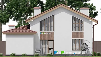 Проект дома с мансардой 14 на 16, площадью 260 м² с террасой, баней и 3 спальнями — фасад 6