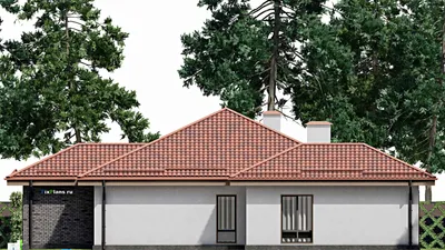Проект одноэтажного дома 19 на 20, площадью 300 м² с террасой и 4 спальнями — фасад 4