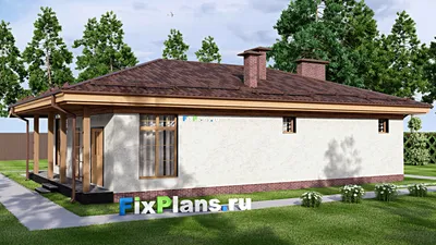 Проект бани 10 на 14, площадью 140 м² с комнатой отдыха, терассой, бассейном и санузлом — фасад 2