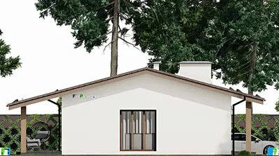 Проект одноэтажного дома 10 на 14, площадью 140 м² с террасой и 3 спальнями (F-4580) — фасад 4