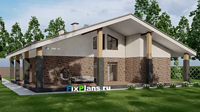 Проект дома с мансардой 19 на 19, площадью 340 м² с террасой, балконом и 4 спальнями — фасад 2