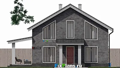 Проект дома с мансардой 10 на 10, площадью 150 м² с террасой и 4 спальнями — фасад 3