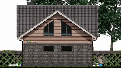 Проект дома с мансардой 10 на 15, площадью 190 м² с балконом, гаражом на 2 машины и 4 спальнями — фасад 6