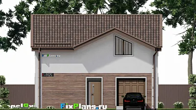 Проект дома с мансардой 12 на 13, площадью 180 м² с террасой, гаражом на 1 машину и 4 спальнями — фасад 3
