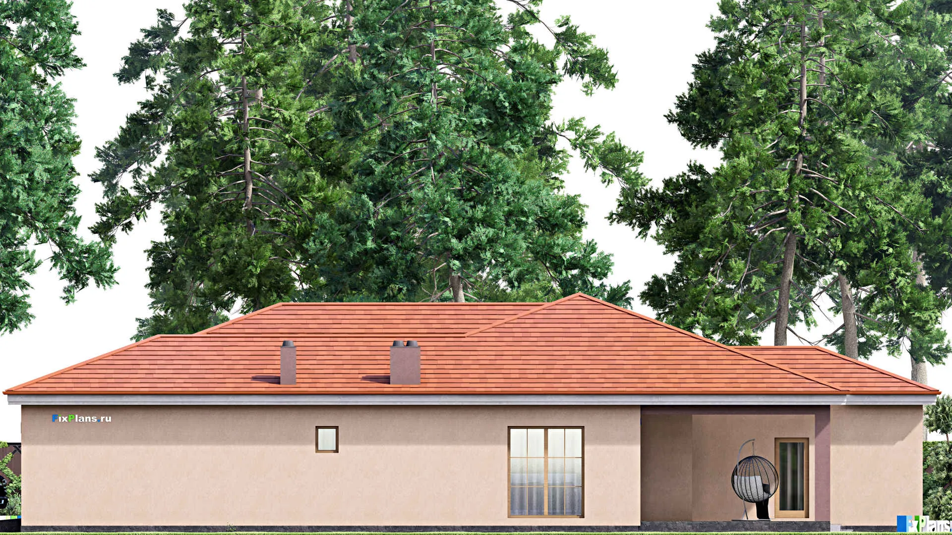 F-16856 - Проект одноэтажного дома 15 на 24, площадью 240 м² с террасой, гаражом на 2 машины и 4 спальнями