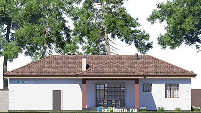 Проект одноэтажного дома 12 на 19, площадью 150 м² с террасой, гаражом на 2 машины и 2 спальнями — фасад 6
