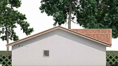 Проект одноэтажного дома 17 на 17, площадью 230 м² с 3 спальнями — фасад 4